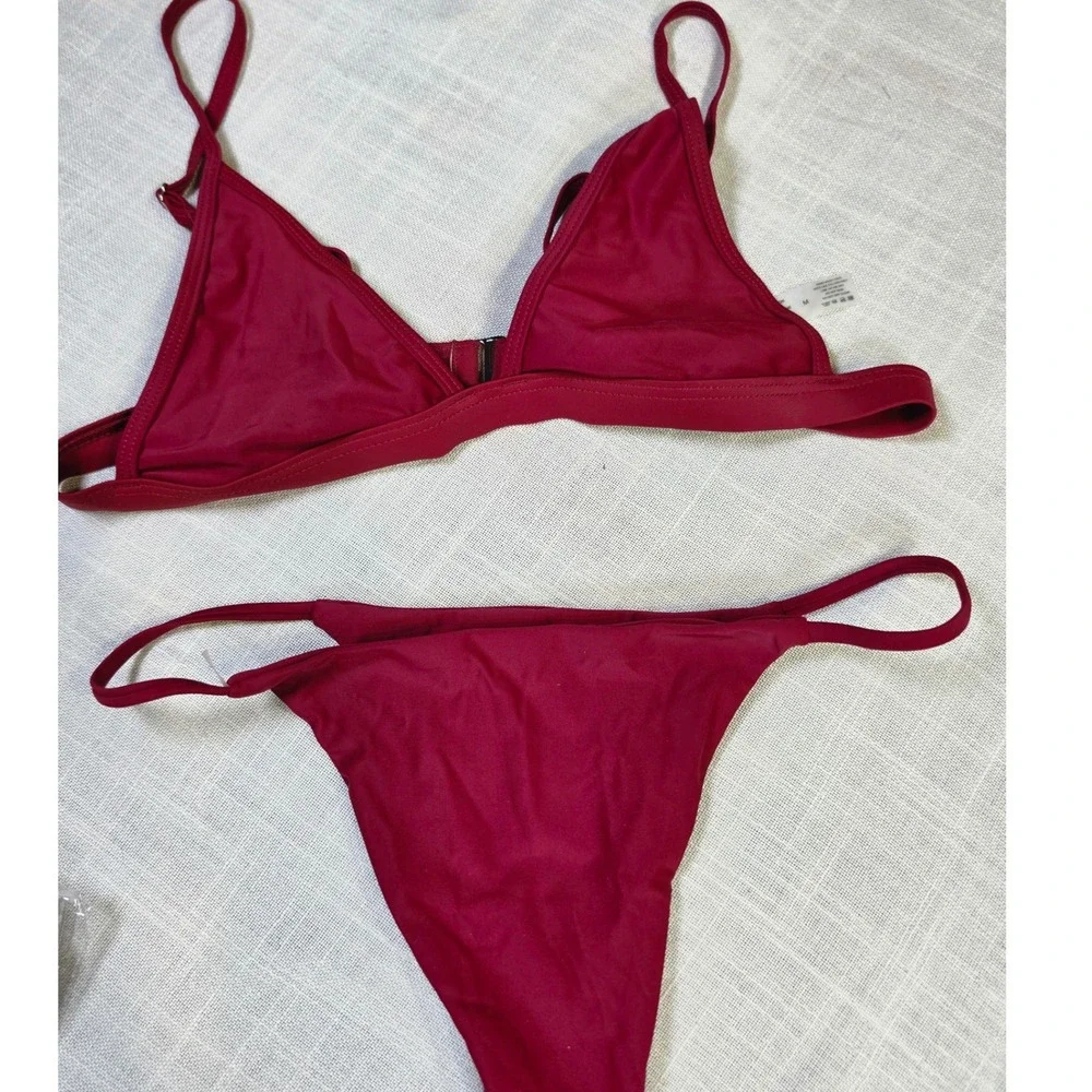 Unbranded Burgundy Triangle Bikini Set Front Clasp High Cut Two Piece Medium